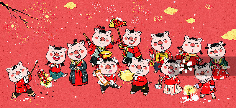 猪年春节全家福系列欢度春节图片素材