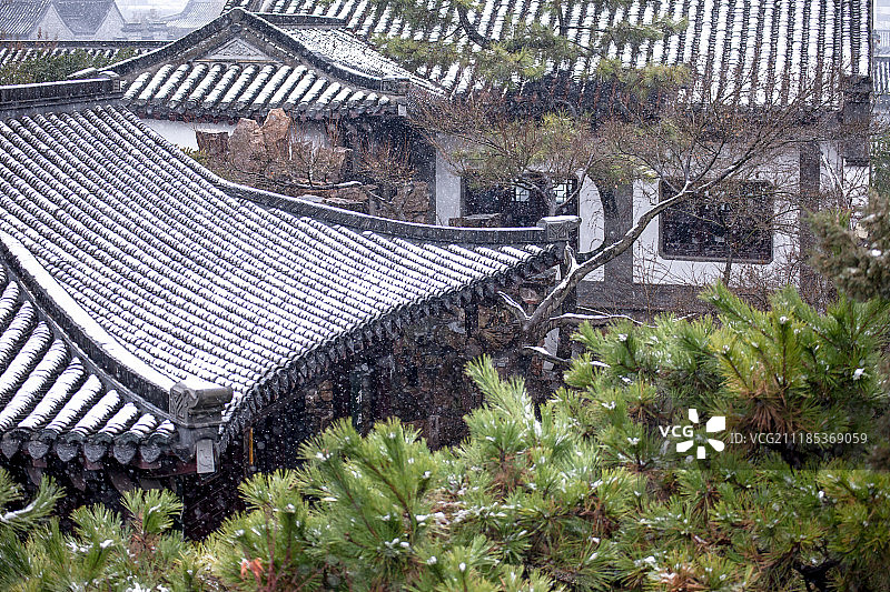 扬州 园林 个园 冬雪景图片素材