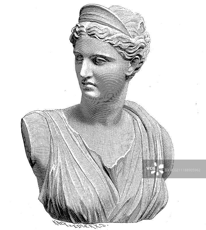 阿尔特弥斯大理石雕像，凡尔赛的戴安娜，木刻，希腊，欧洲图片素材