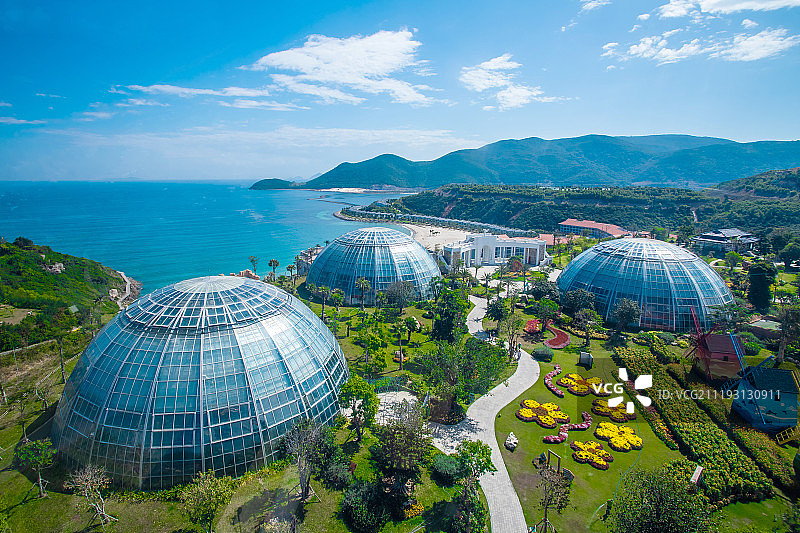 越南芽庄珍珠岛俯拍花卉温室图片素材