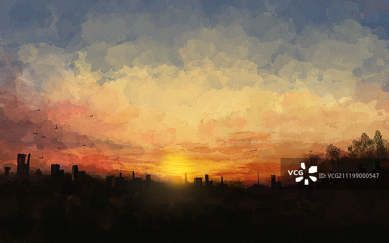 夕阳下的美景背景图片素材