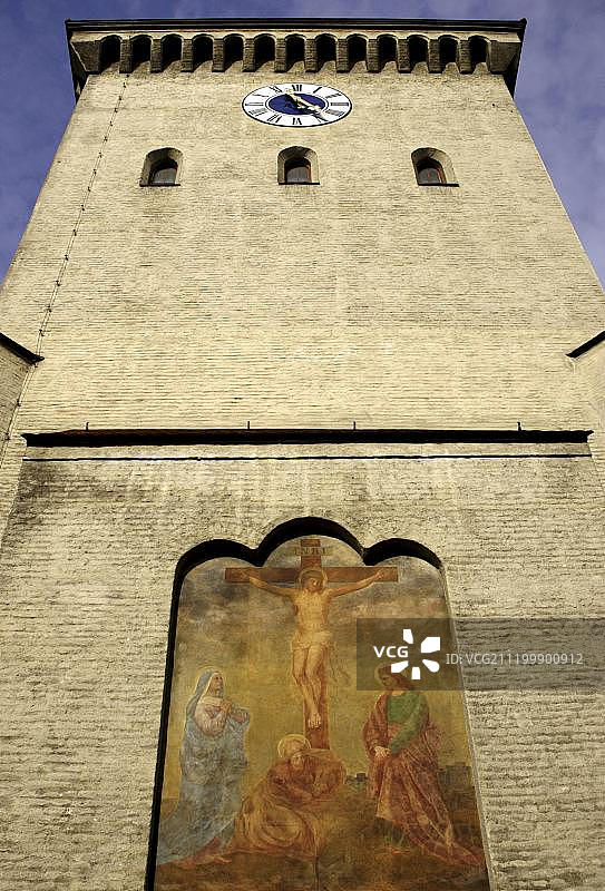 Isartor城门，建筑细节，户外绘画，慕尼黑，上巴伐利亚，德国，欧洲图片素材