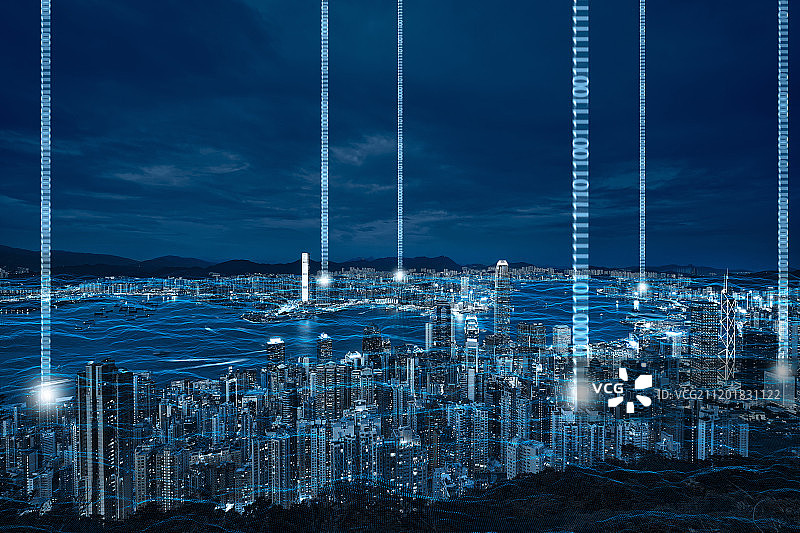 大数据概念的航拍香港城市夜景图片素材