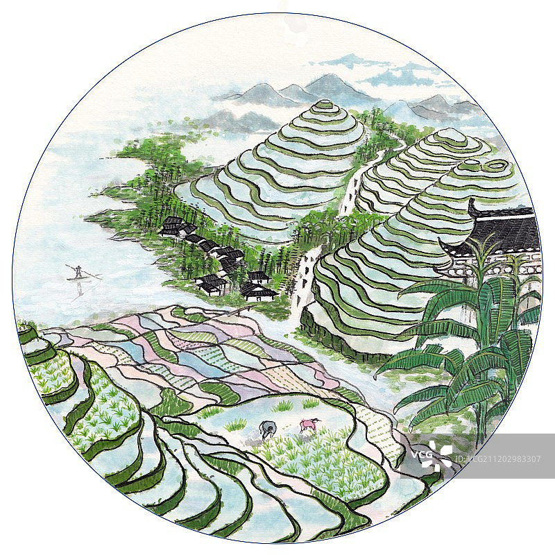 中国风手绘水墨插画二十四节气之芒种图片素材