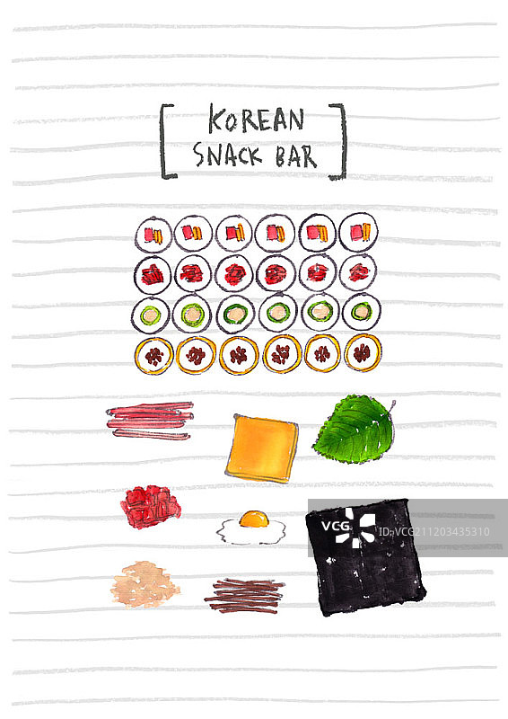 手绘韩国小吃和食物插画图片素材