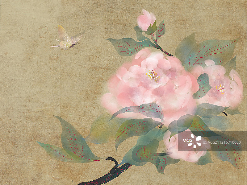 复古中国画牡丹图片素材