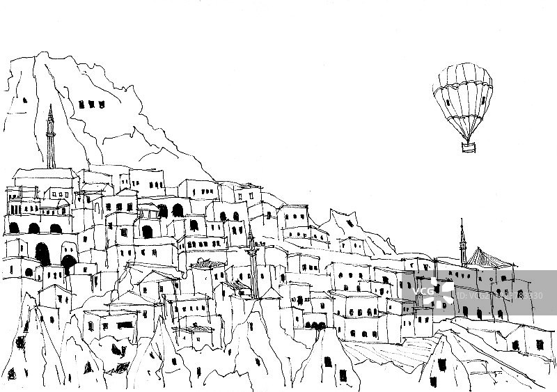 手绘土耳其风景建筑插画图片素材