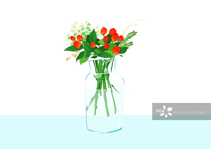 清新插画花瓶里的鲜花图片素材