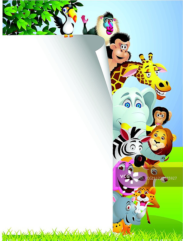 动物卡通与空白标志图片素材