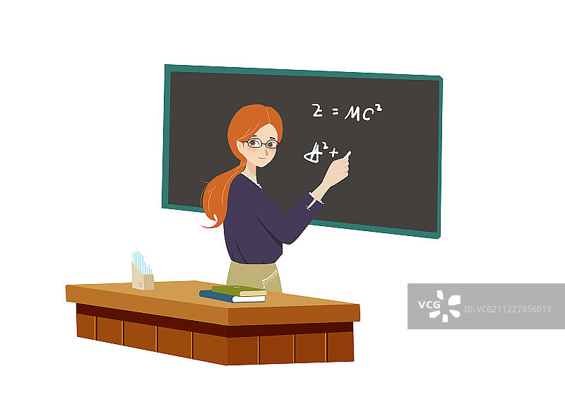 年轻的教师在黑板上写数学题 课堂上讲课的老师插画图片素材