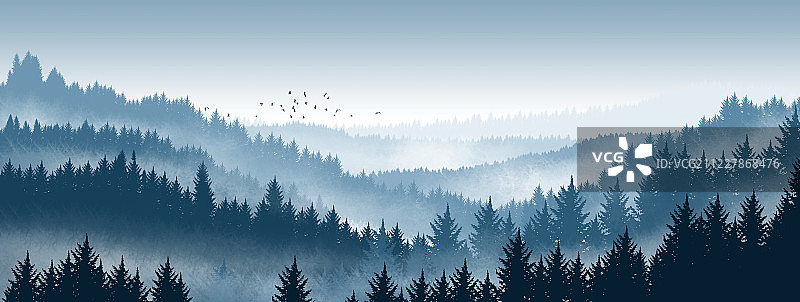 蓝色松树山林插画背景图片素材
