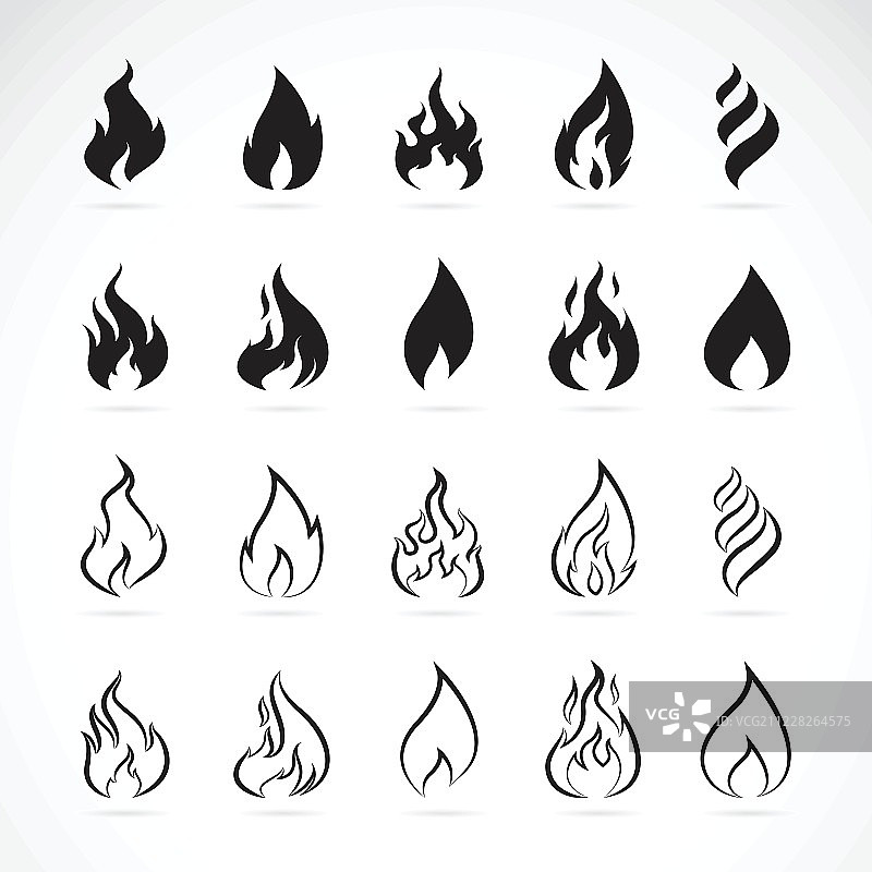 白色背景上的火焰符号向量集图片素材