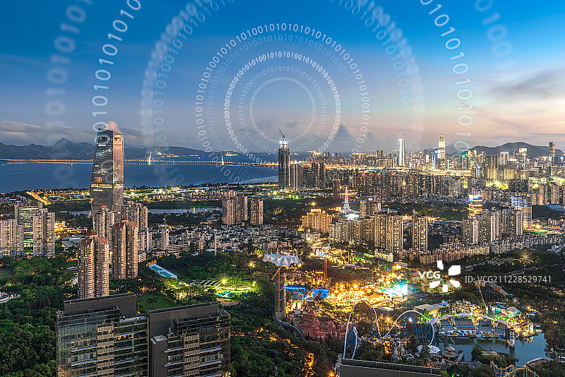 深圳城市建筑和大数据概念图片素材