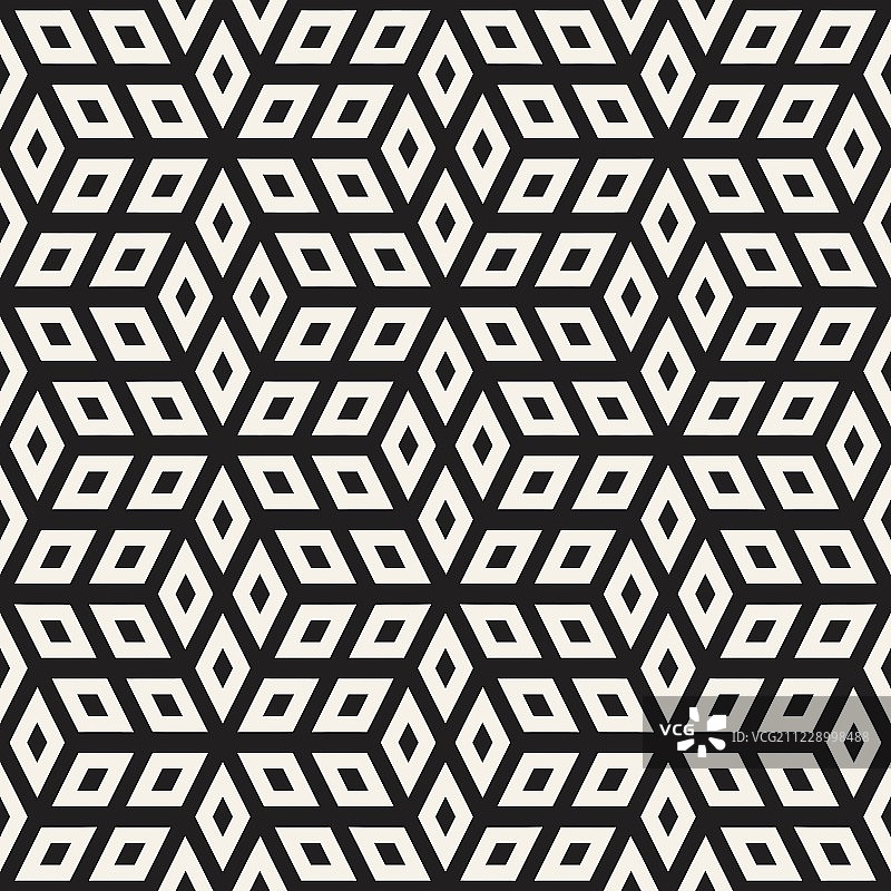 立方体网格瓷砖无尽的时尚纹理。矢量无缝黑白模式图片素材