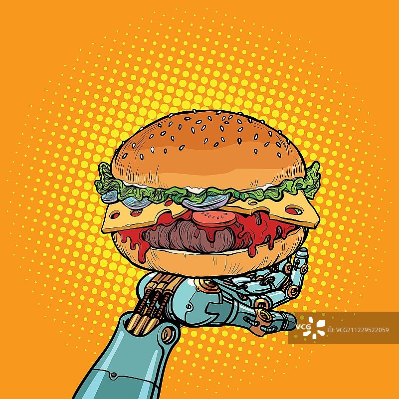 机器人手臂上的汉堡图片素材