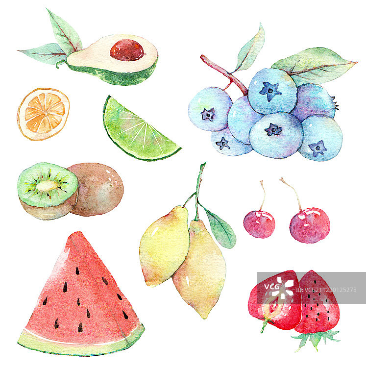 颜色淡雅的水彩水果插画图片素材