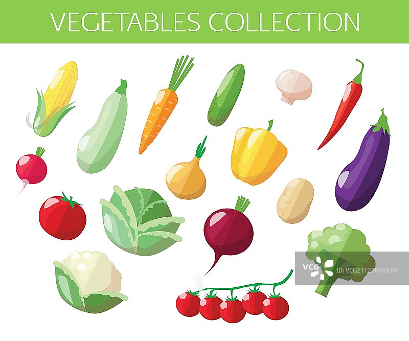一套蔬菜图标平面风格的设计图片素材