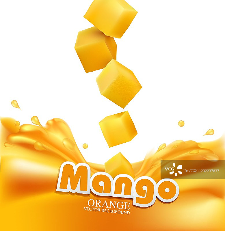 芒果片被分离成新鲜的果汁图片素材