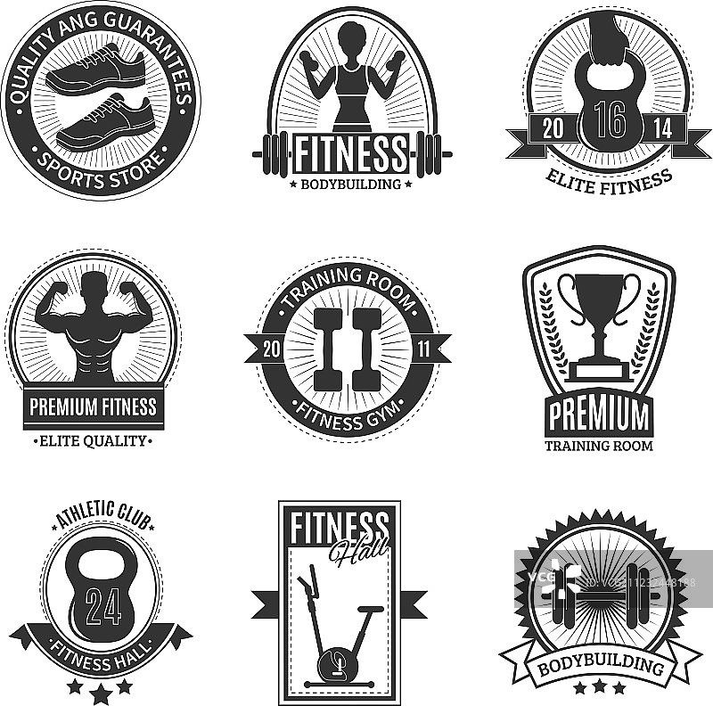 健身俱乐部的黑白徽章图片素材
