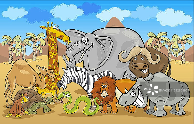 非洲狩猎野生动物卡通插图图片素材