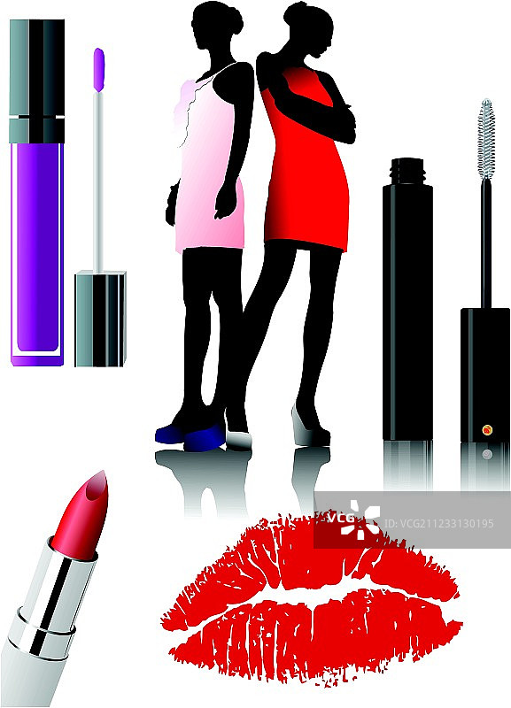 女人�年代化妆品设备。口红。矢量图图片素材
