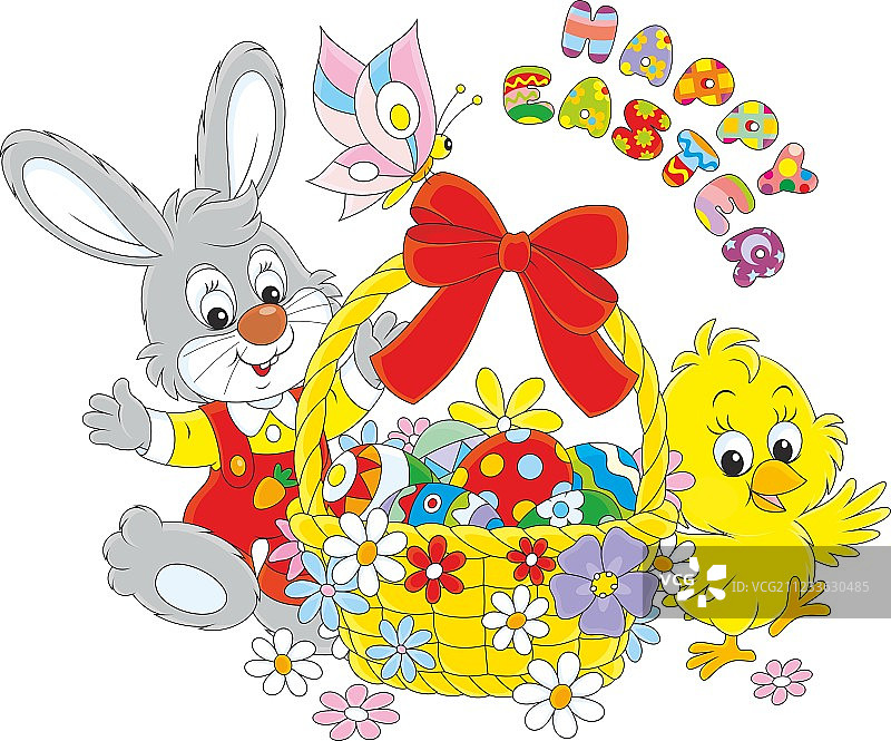 兔子和小鸡的复活节卡片图片素材