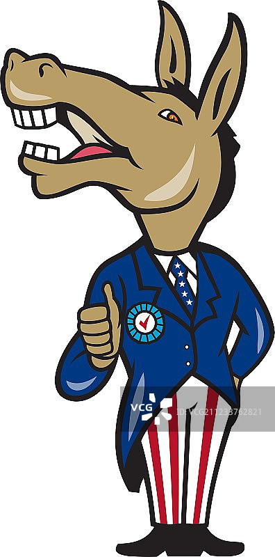 民主党的驴吉祥物为卡通竖起大拇指图片素材