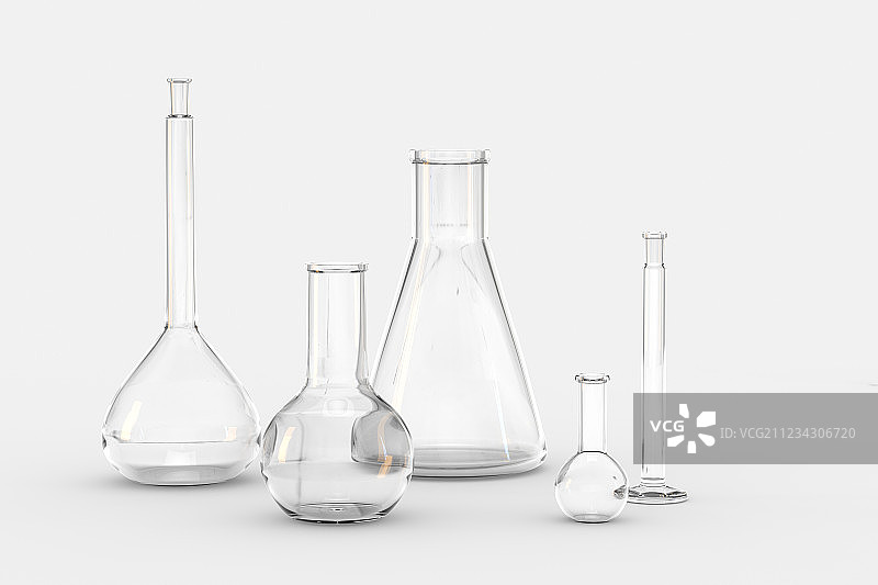 化学器皿与白色背景，三维渲染图片素材