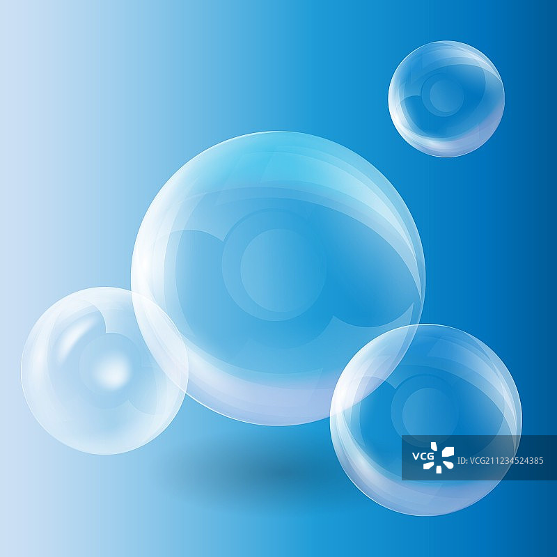 蓝色背景上的一组透明球体图片素材
