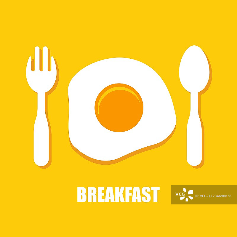 用勺子和叉子煎鸡蛋——早餐图片素材