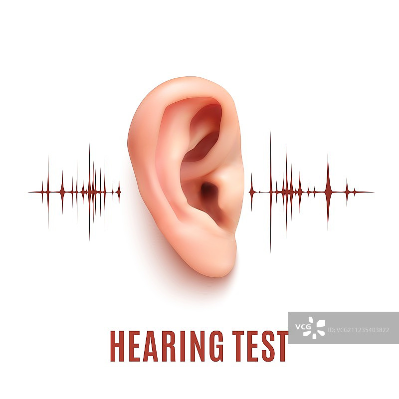 听力测试耳朵在白色背景上图片素材