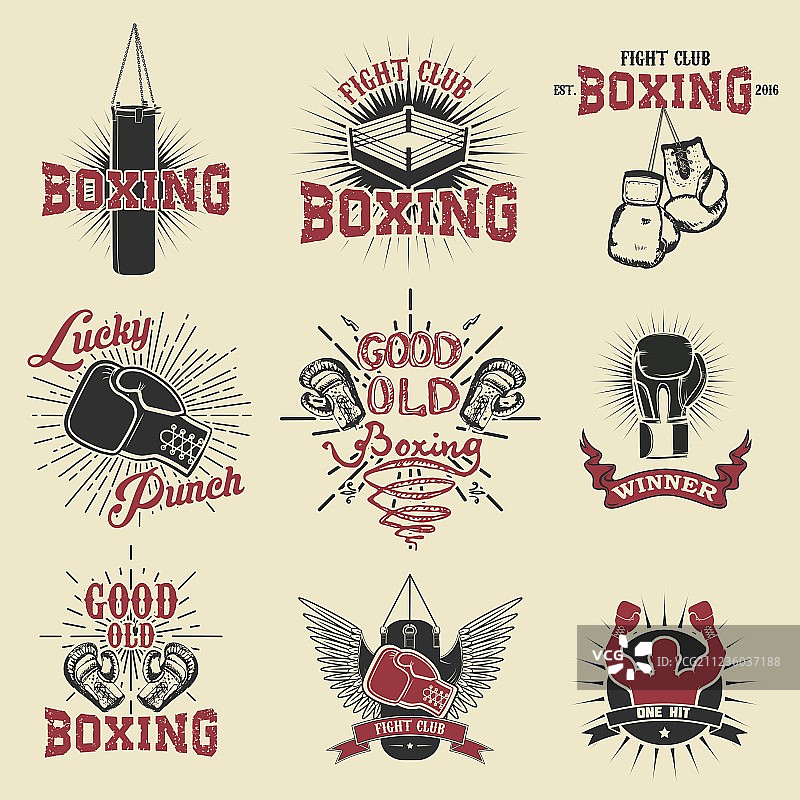 一套拳击俱乐部的标识、标志和设计图片素材