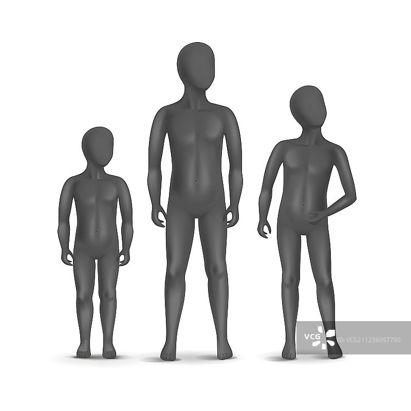 三个儿童人体模型孤立在白色上图片素材