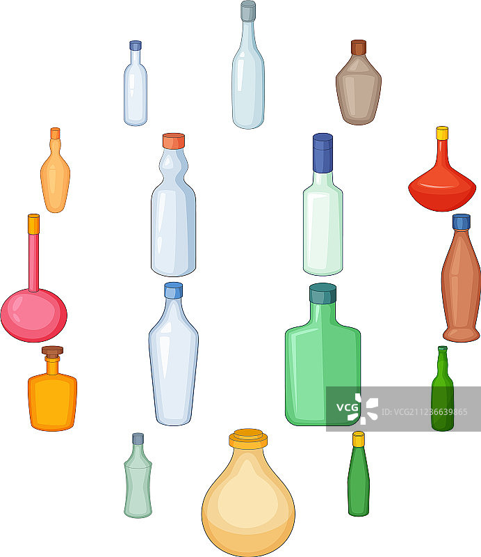 不同的瓶子图标设置卡通风格图片素材