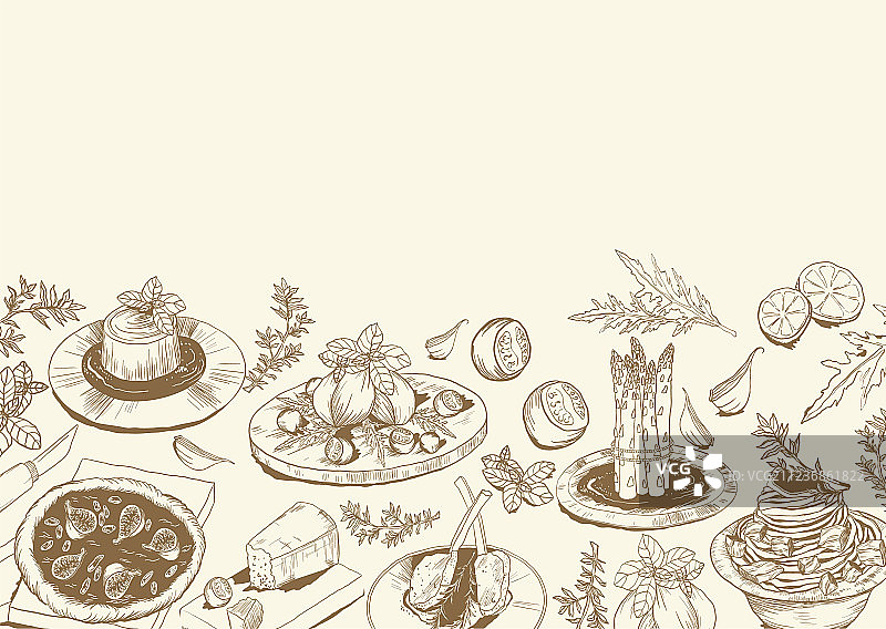 背景与地中海食物素描图片素材