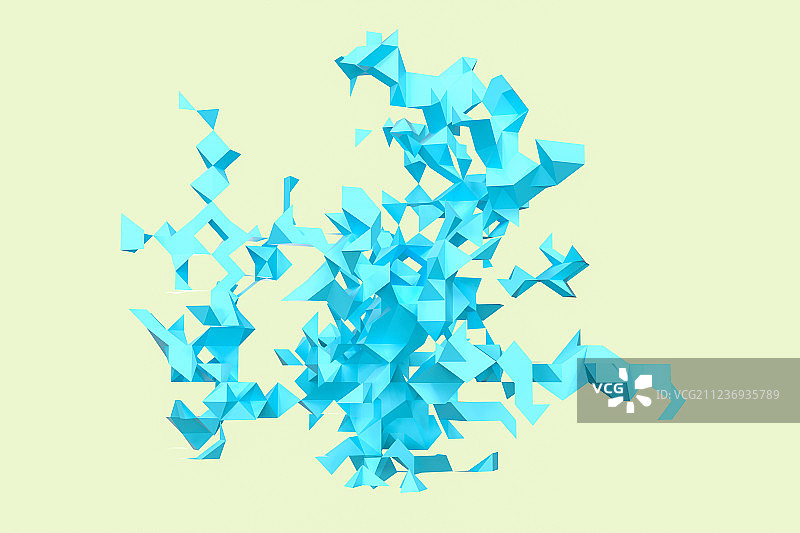 蓝色三角形折纸风格背景，三维渲染图片素材