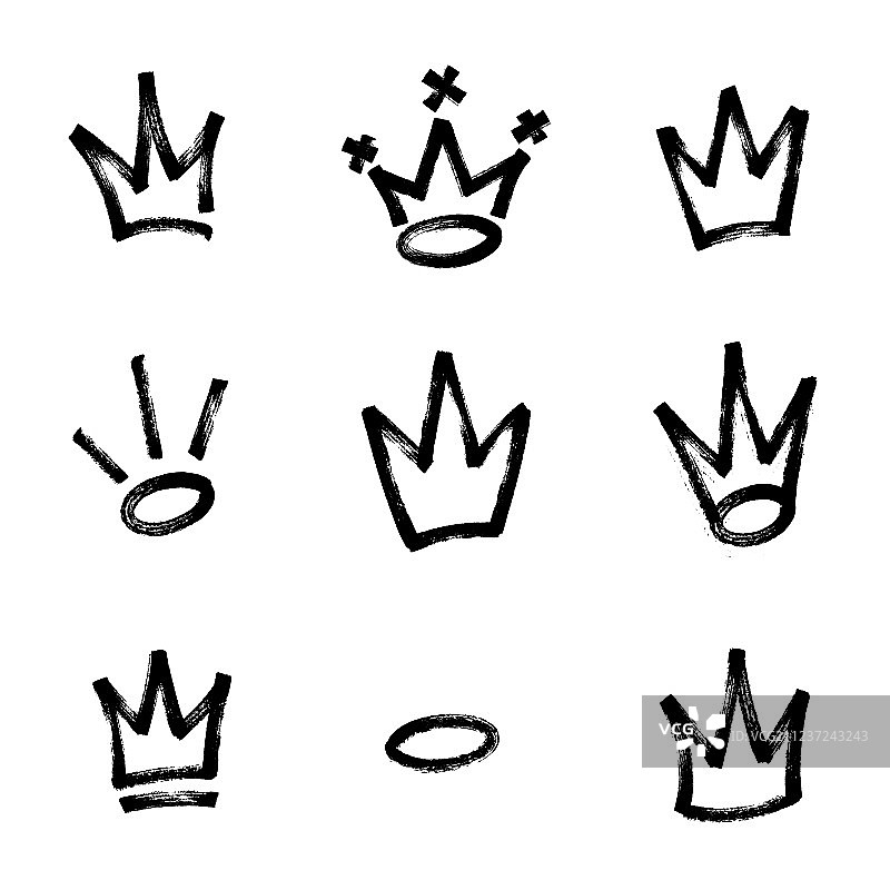 涂鸦皇冠设置在黑色之上的白色绘制图片素材