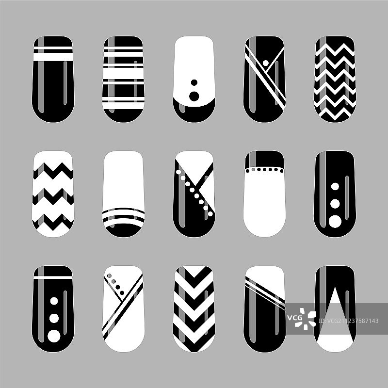 指甲艺术设计一套黑色和白色的钉子图片素材