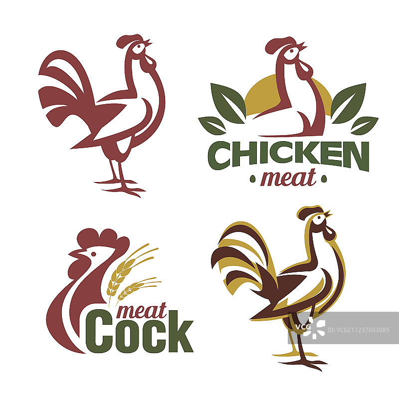 公鸡和鸡标志模板风格化图片素材