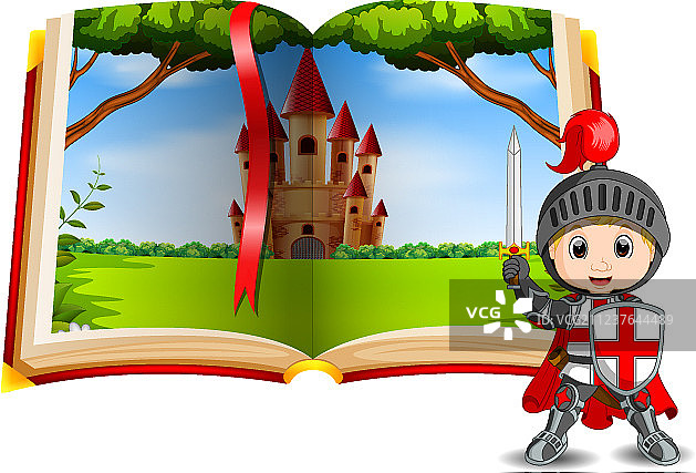 书中的城堡风景和一个骑士图片素材