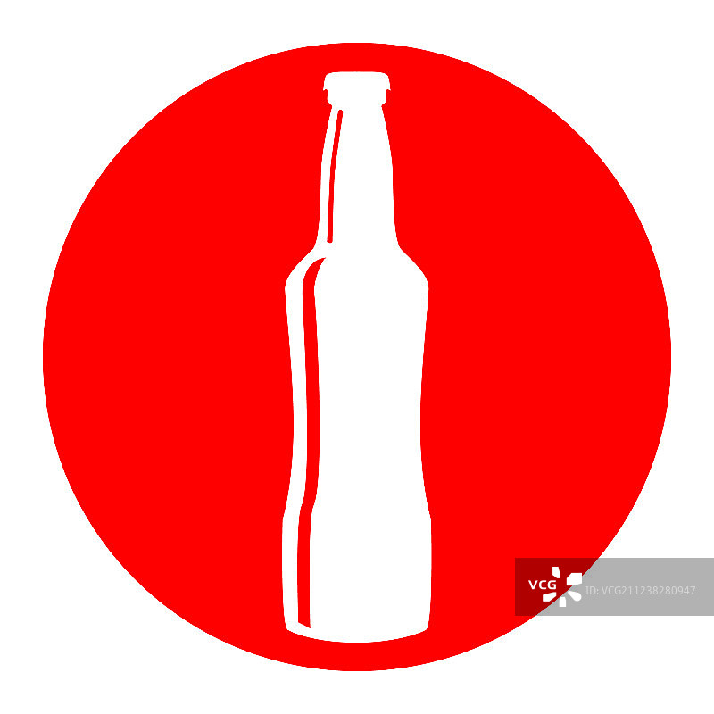 啤酒瓶标志白色图标在红色圆圈图片素材