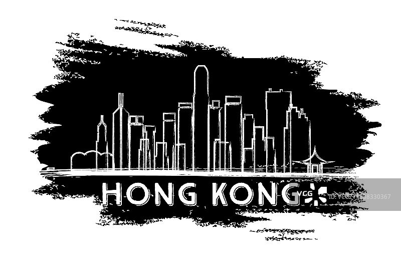 香港天际线剪影手绘草图图片素材