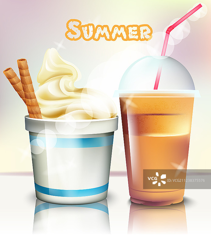 冰淇淋和冰沙逼真的夏天图片素材