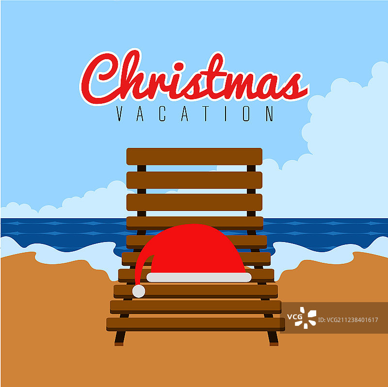 圣诞假期坐在沙滩椅上的圣诞帽图片素材