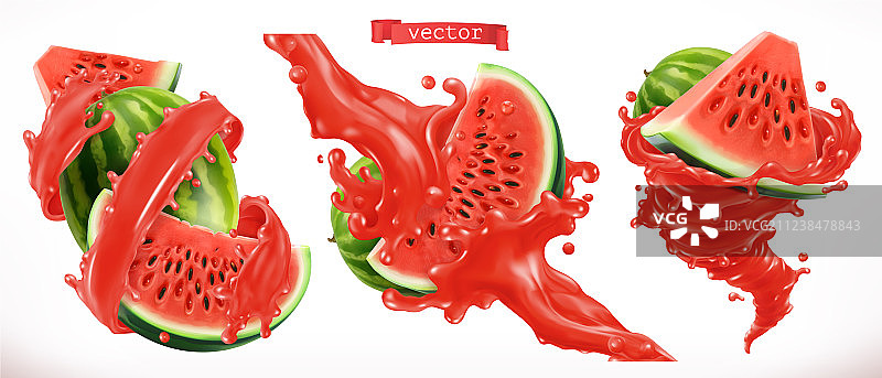 西瓜汁新鲜水果3d逼真的图标图片素材