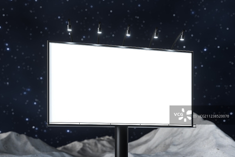黑夜场景中的广告牌，三维渲染图片素材
