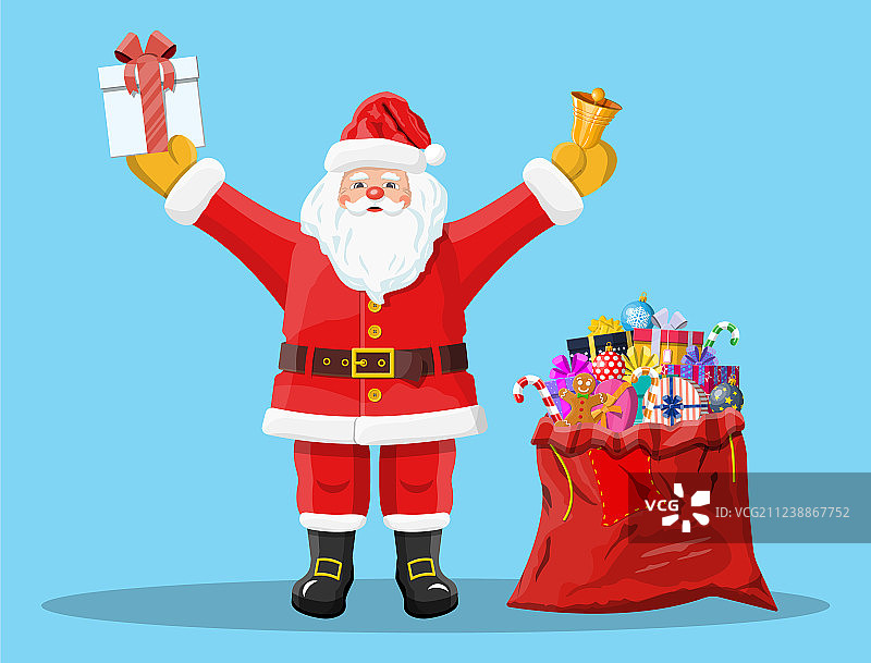 圣诞老人用红色的袋子装礼物的礼盒图片素材