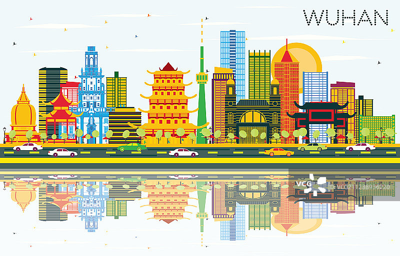 中国武汉城市天际线与彩色建筑图片素材