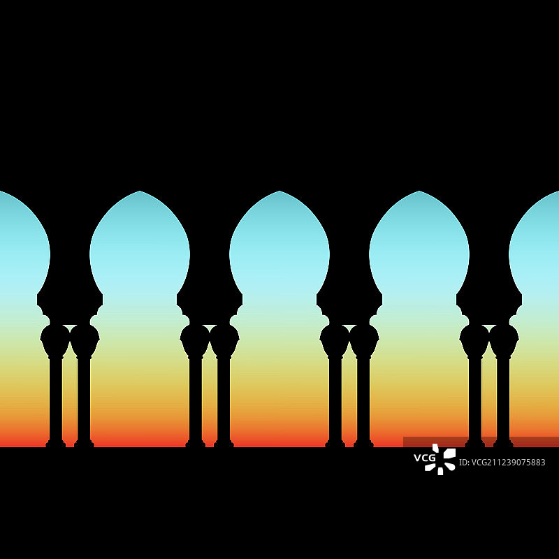 拱形画廊在黎明天空的背景图片素材