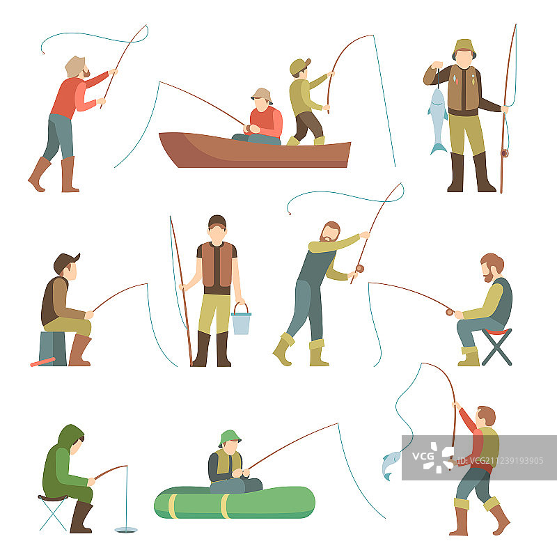 渔民平图标钓鱼人与鱼和图片素材